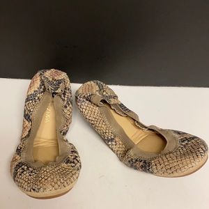 Yosi Samra Beige Serpent Leather Ballet Flat Shoes Foldable Size 6